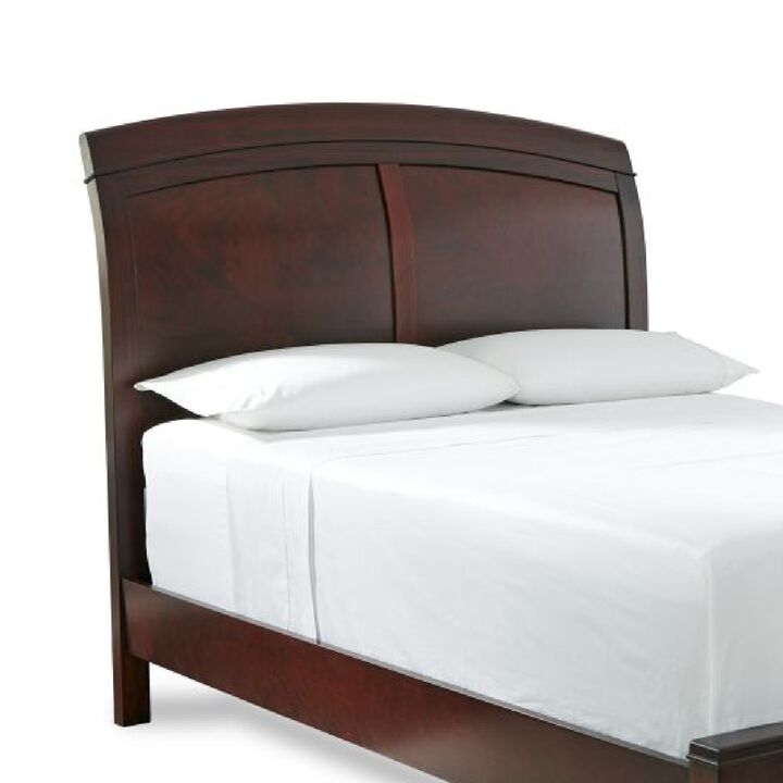 Kyle Soild Wood Low Profile Queen Bed with Sleigh Headboard, Cherry Brown - Benzara