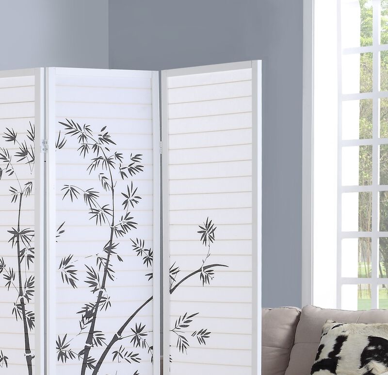 Streamdale Bamboo Print 4-Panel Framed Room Screen/Divider, White