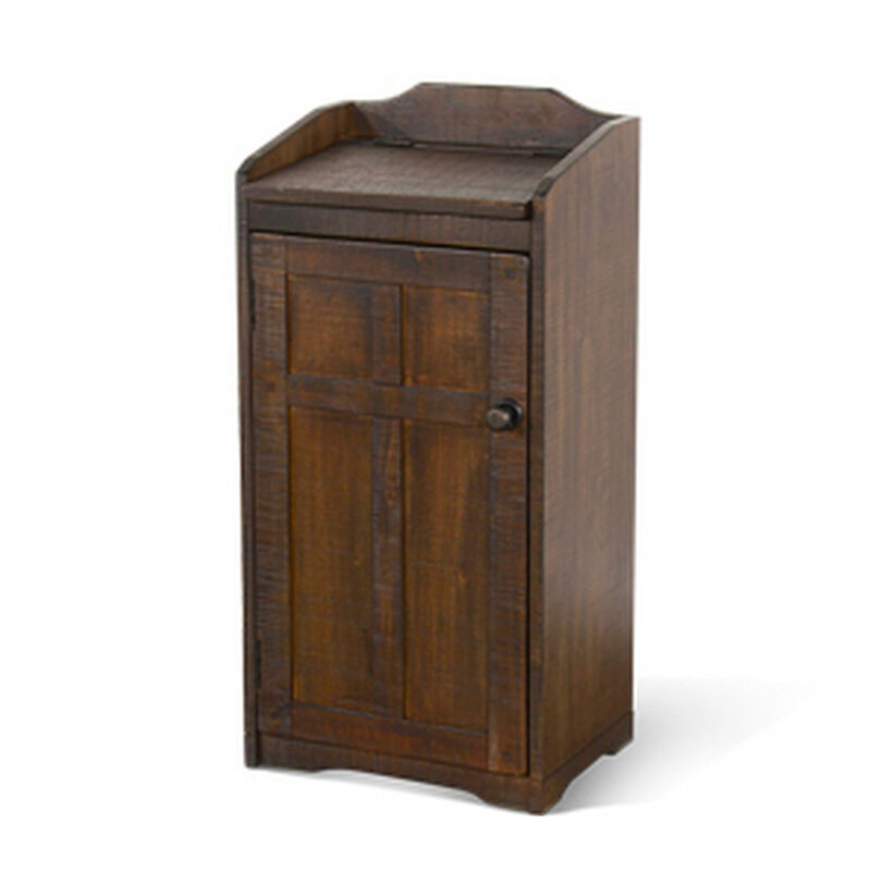 Homestead Trash Box, 34 Inch Tall, Rough Sawn Mahogany, Dark Brown - Benzara