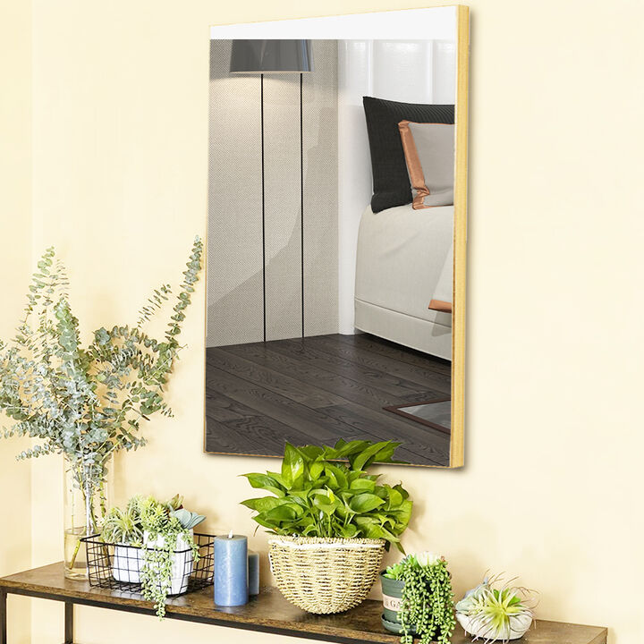 Rectangular Shape Thin Polystyrene Frame Long Mirror, Gold - Benzara