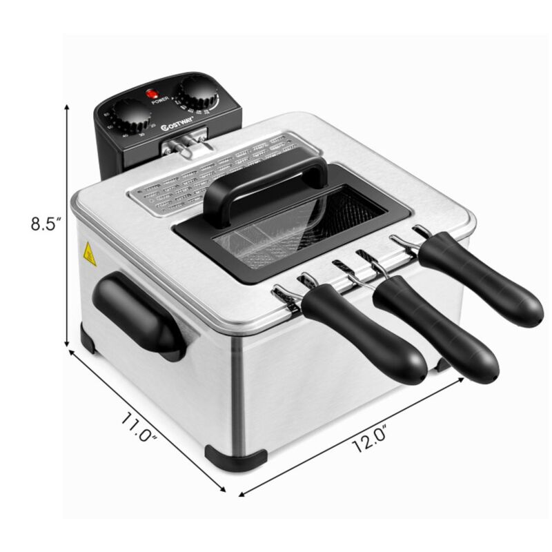 Hivvago Electric Deep Fryer 5.3QT/21-Cup Stainless Steel 1700W with Triple Basket