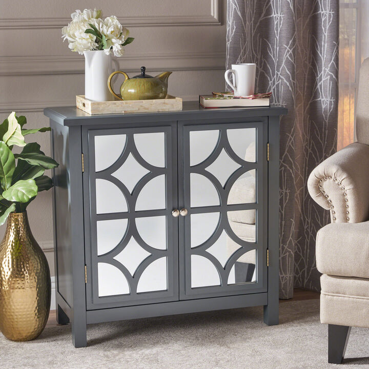 Mirrored Cabinet with Diamond Pattern Doors and Ample Storage