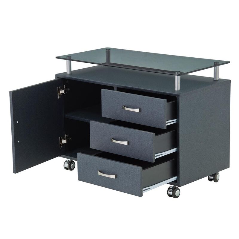 Techni Mobili Rolling Storage Cabinet With Frosted Glass Top. Color: Graphite