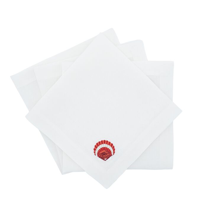 Linen Napkins With Red Shells, Set of 4