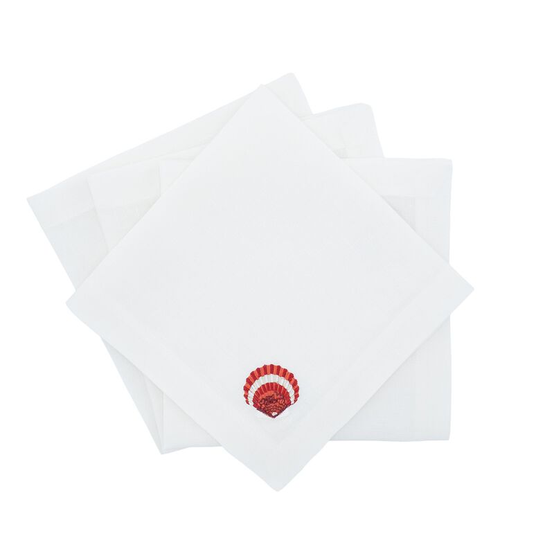 Linen Napkins With Red Shells, Set of 4