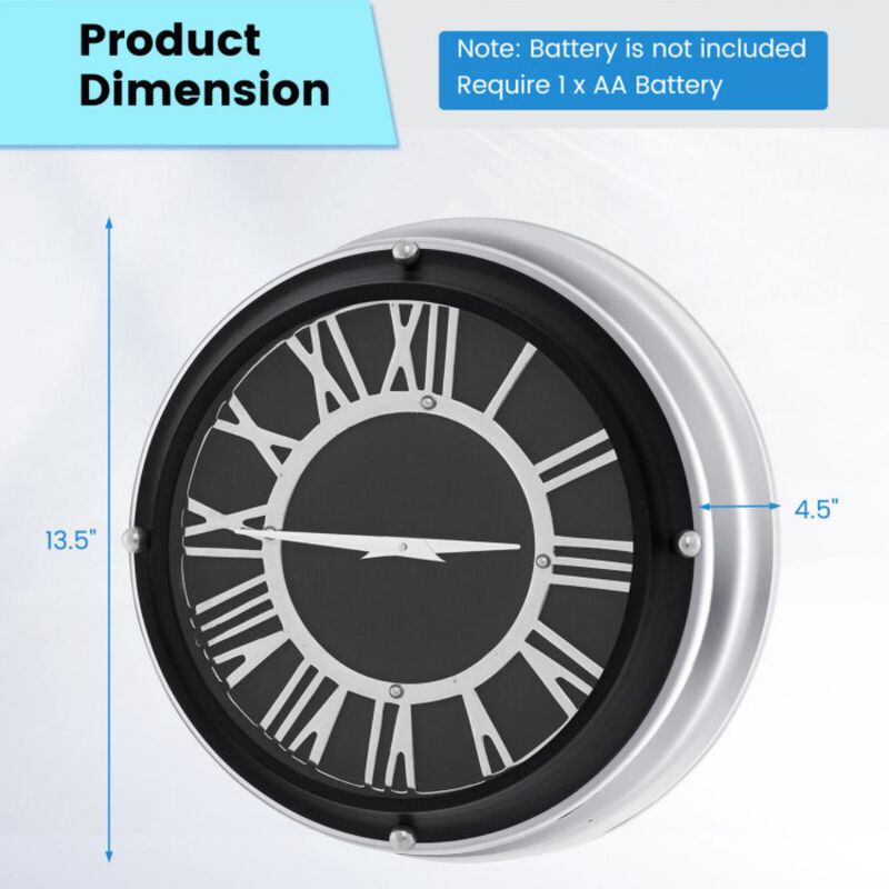 Hivvago 13.5/17.5 Inch Silent Wall Clock with Silver Frame