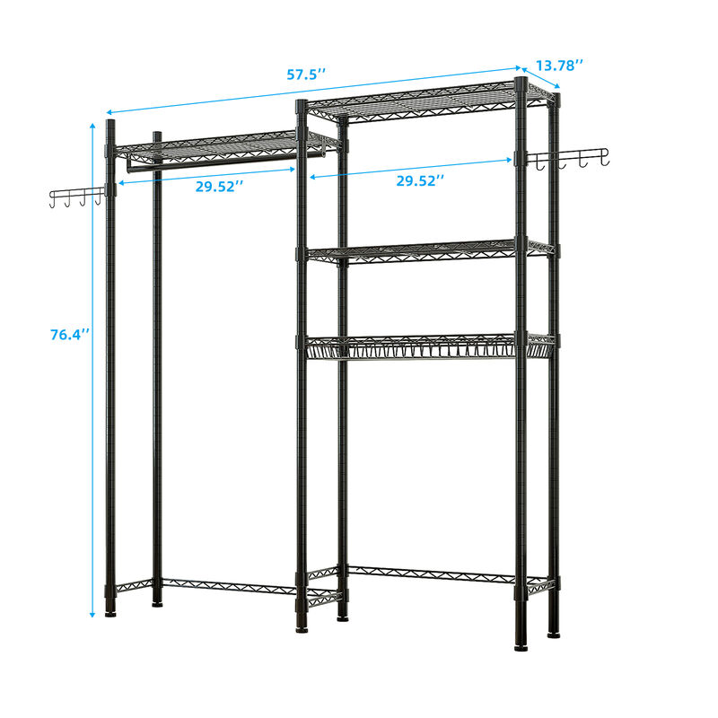 Heavy-Duty Wire Garment Rack with Storage Shelves for Laundry Room