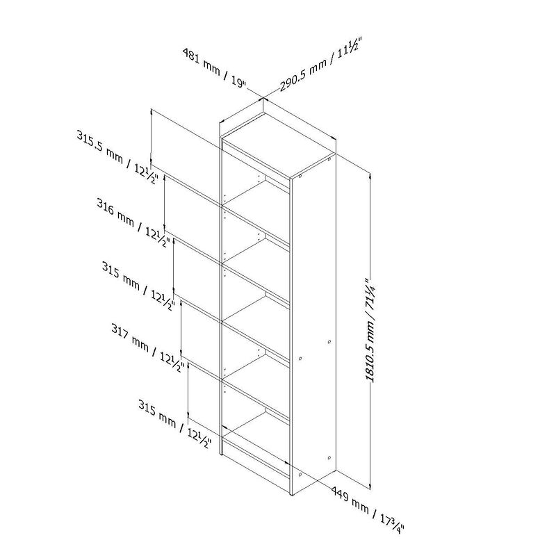 Hivvago 5 Shelf Narrow Bookcase Black Finish