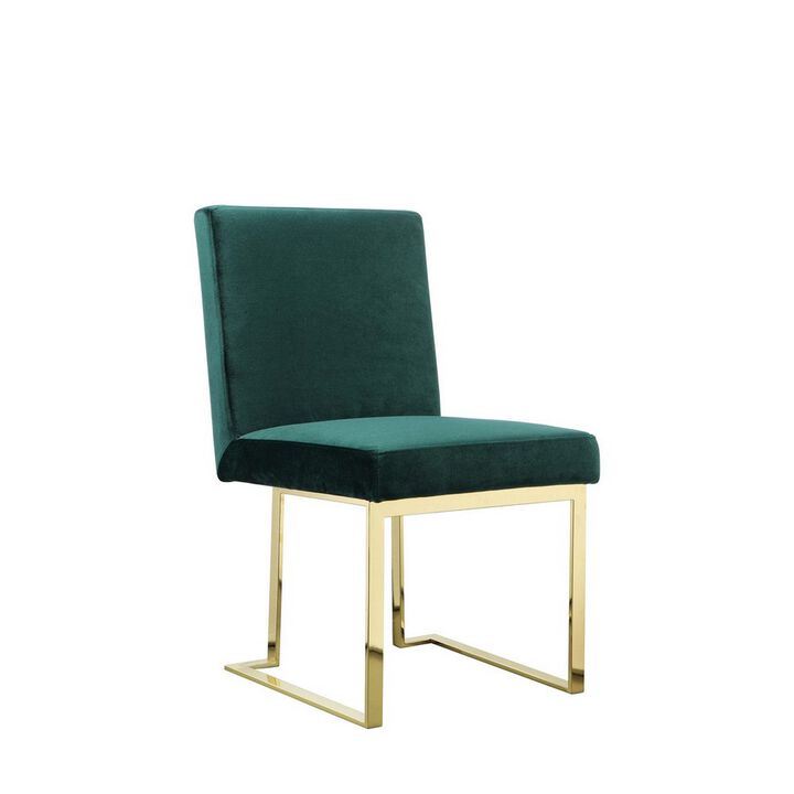 Boly 24 Inch Side Dining Chair Set of 2, Green Velvet, Gold Cantilever - Benzara