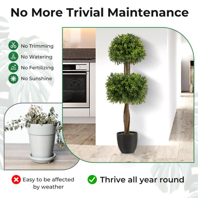 Hivvago 40 Inch Artificial Boxwood Topiary Ball Tree for Front Porch Patio Home-Green