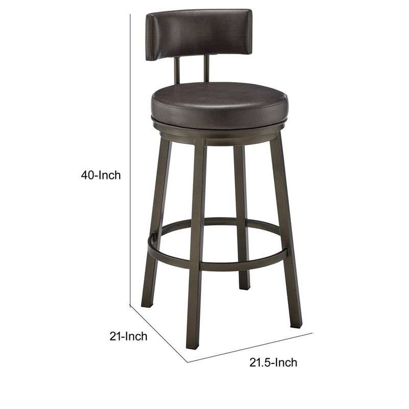 Eleanor 30 Inch Swivel Bar Stool Chair, Round Mocha Brown Faux Leather Seat-Benzara
