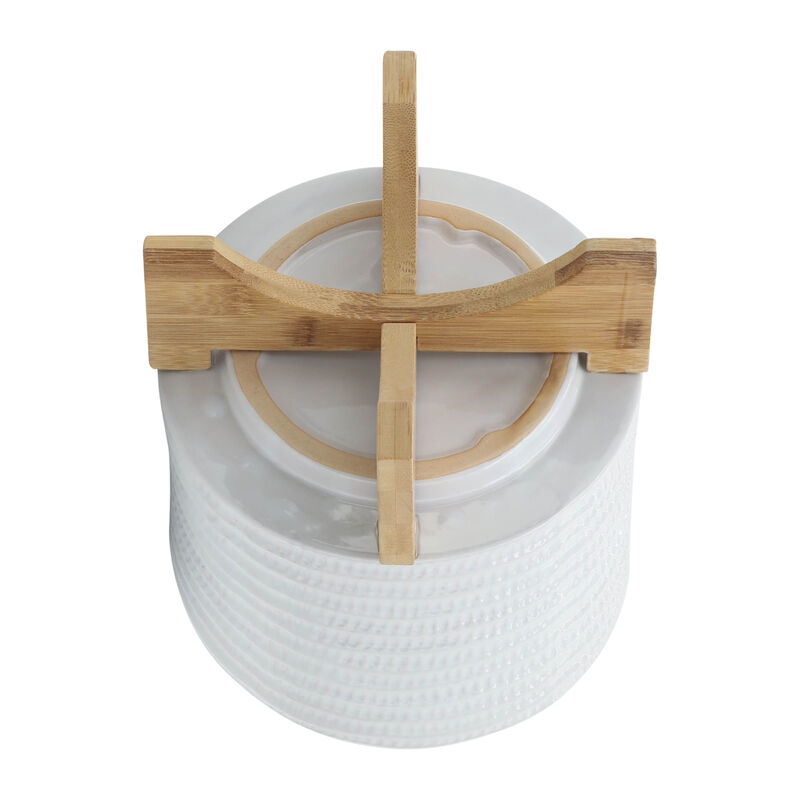 8" Textured Planter with Stand, White