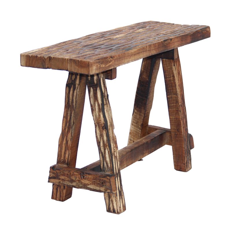 Wooden Garden Patio Bench With Retro Etching, Cappuccino Brown-Benzara
