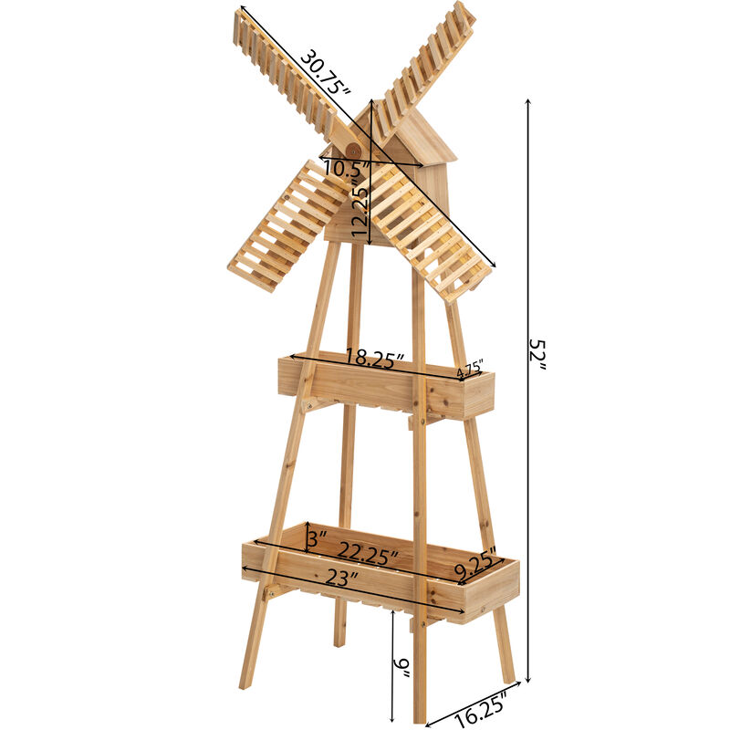 Rustic Wooden Cart with Windmill Accent, Versatile and Decorative Piece for Home or Garden Decor, Perfect for Displaying Plants, Books, and Decorative Items, or as a Unique Storage Solution for Home or Garden Tools