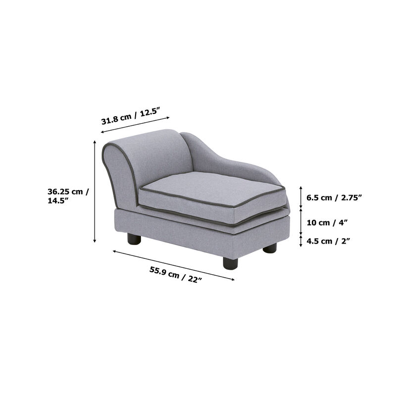 Teamson Pets Ivan Linen Pet Sofa with Storage & Washable Cover, Light Grey