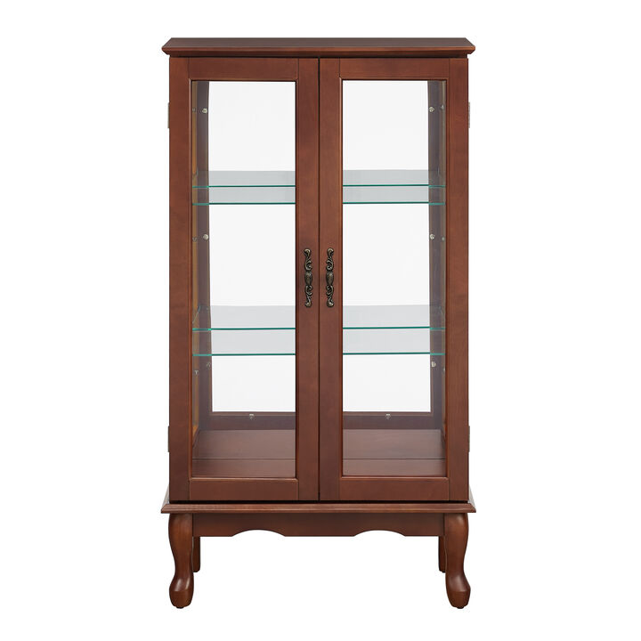 Curio Cabinet Lighted Curio Diapaly Cabinet With Adjustable Shelves And Mirrored Back Panel