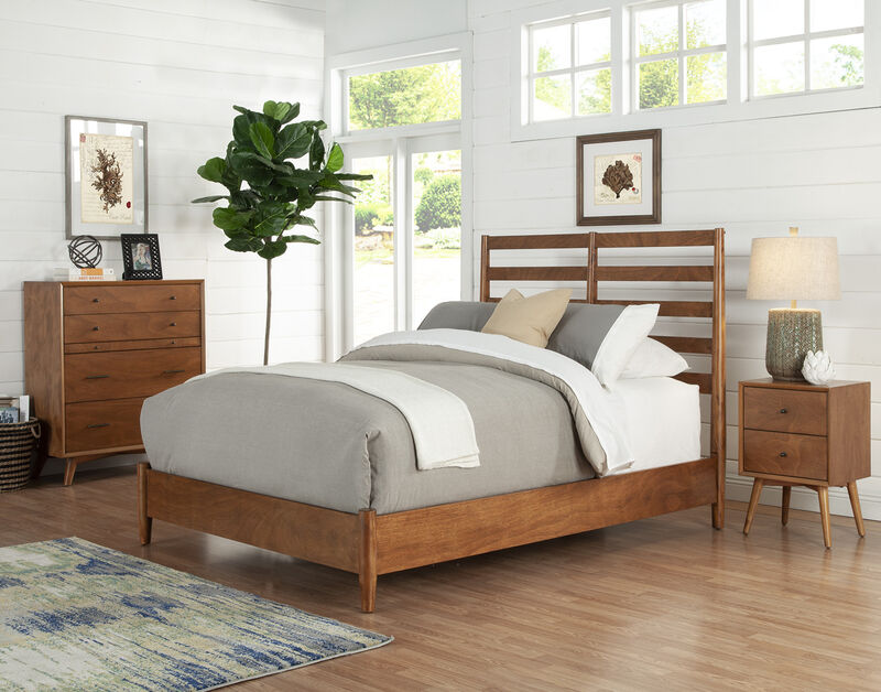Flynn Retro California King Bed w/Slat Back Headboard, Acorn