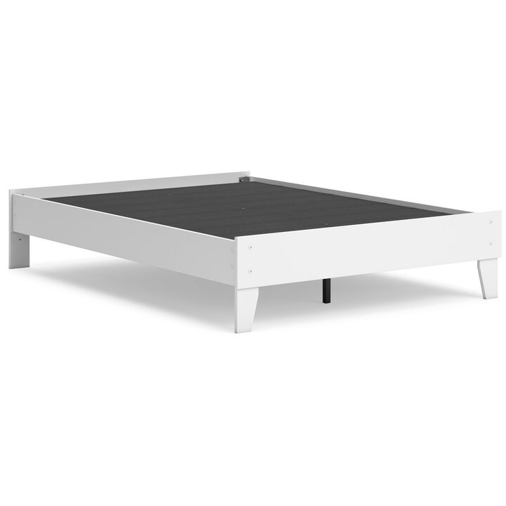 Kally Full Platform Bed, Matte White Wood, Low Profile Tapered Legs - Benzara