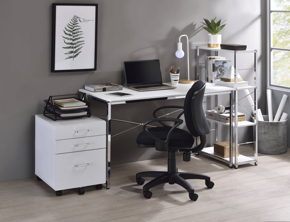 ACME Tennos Writing Desk(Same AC00903), White & Chrome Finish