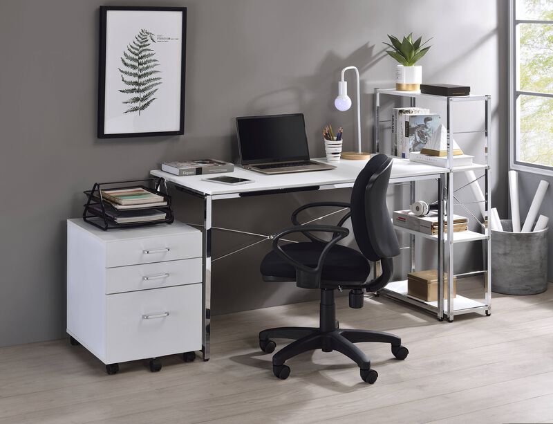 ACME Tennos Writing Desk(Same AC00903), White & Chrome Finish