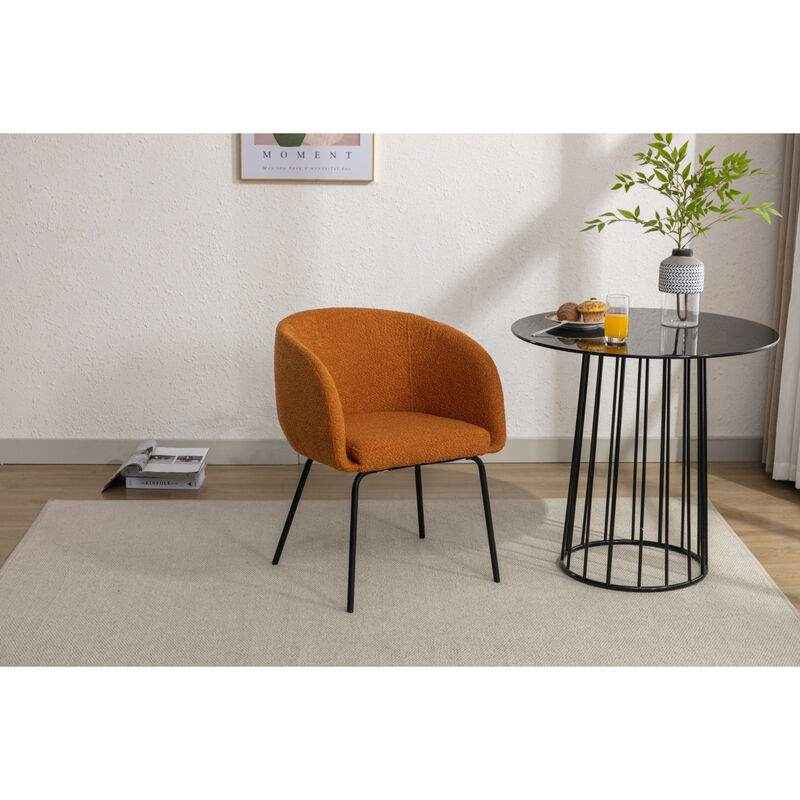 Set Of 1 Boucle Fabric Dining Chair With Black Metal Legs, Ginger