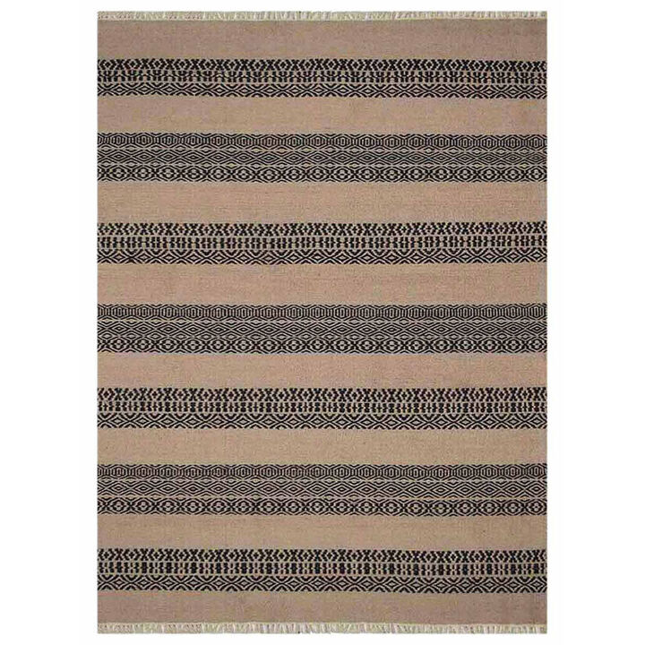 RUGSOTIC CARPETS HAND WOVEN FLAT WEAVE KILIM WOOL ECO-FRIENDLY AREA RUGS  - 10'x14', Rectangle Shape, Cream Charcoal Color, Contemporary Design, Low Pile Handmade Rugs for Living Room (D00113)