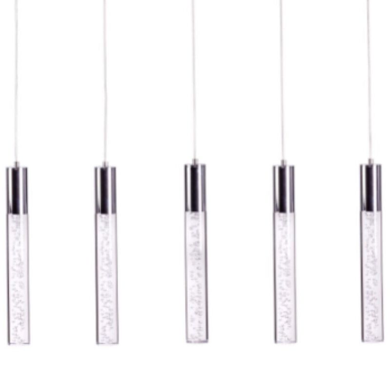 Sparkling Night Chandelier Chrome Metal and Acrylic 5 LED Light Dimmable