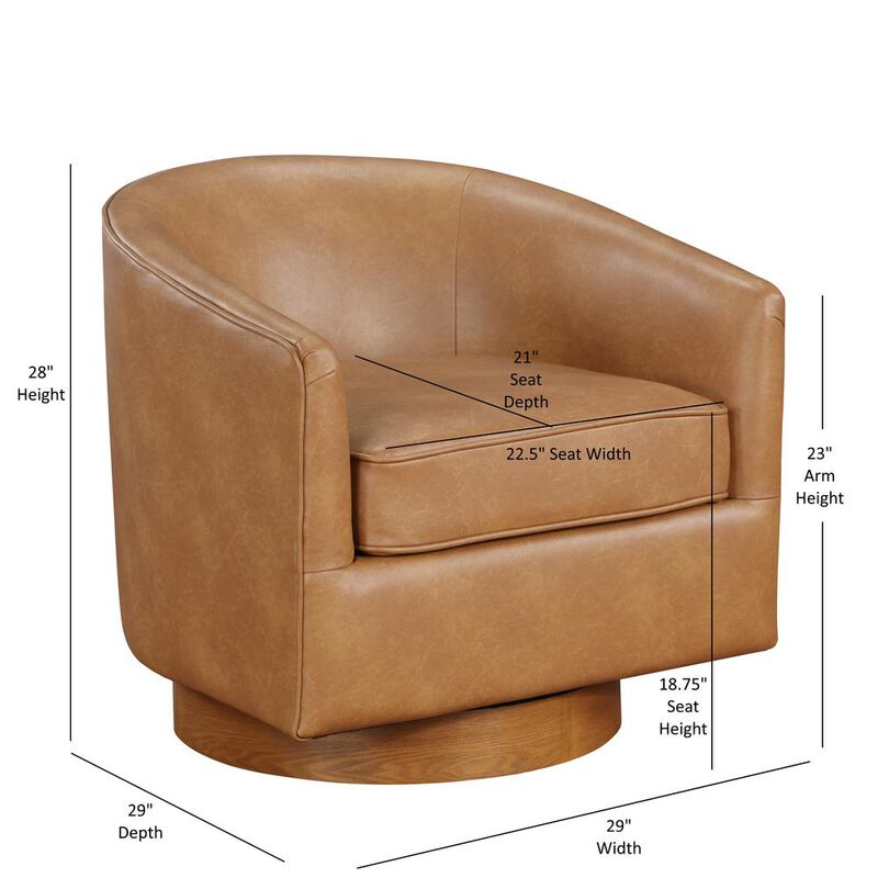 Comfort Pointe Irving Saddle Faux Leather Wood Base Barrel Swivel Chair