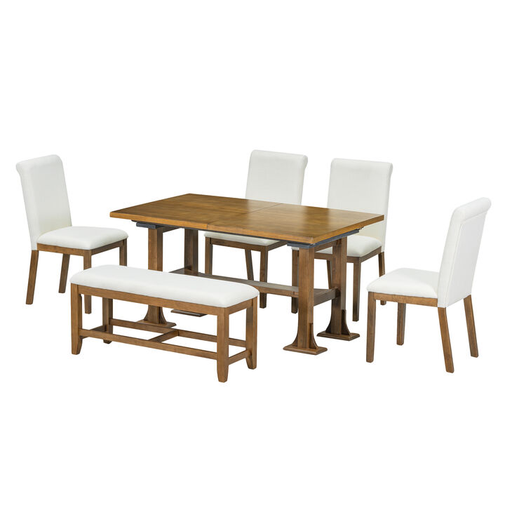 Merax Farmhouse 76inch 6-Piece Extendable Dining Set