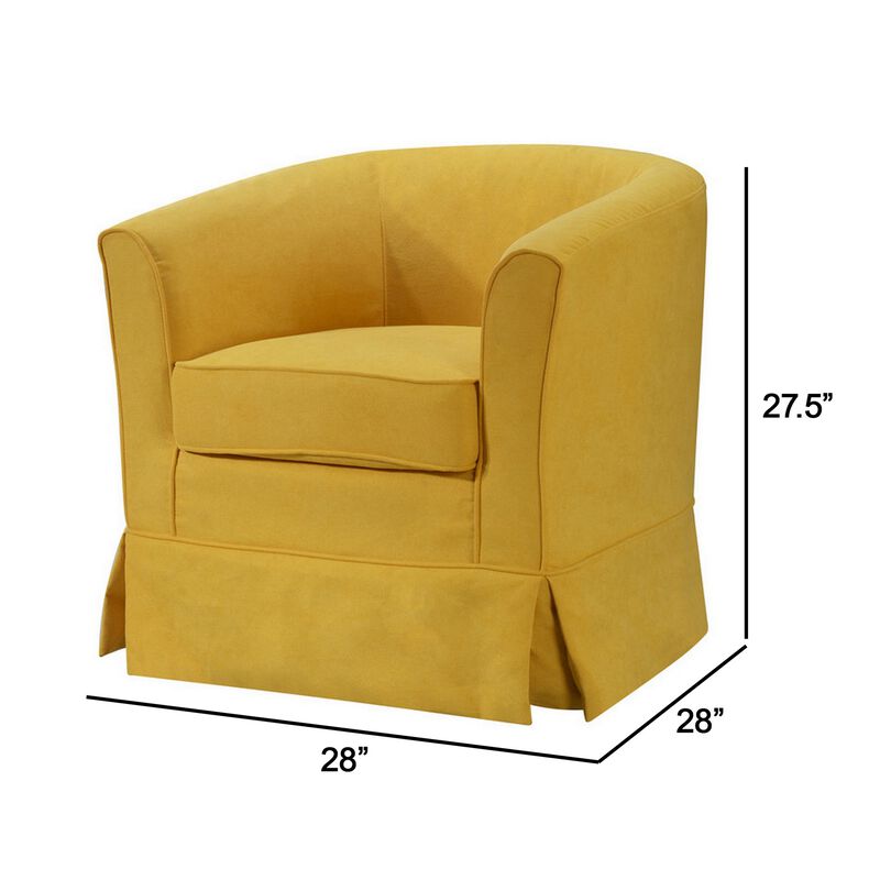 Lex 28 Inch Swivel Accent Chair, Yellow Fabric, Curved Track Back, Skirted-Benzara
