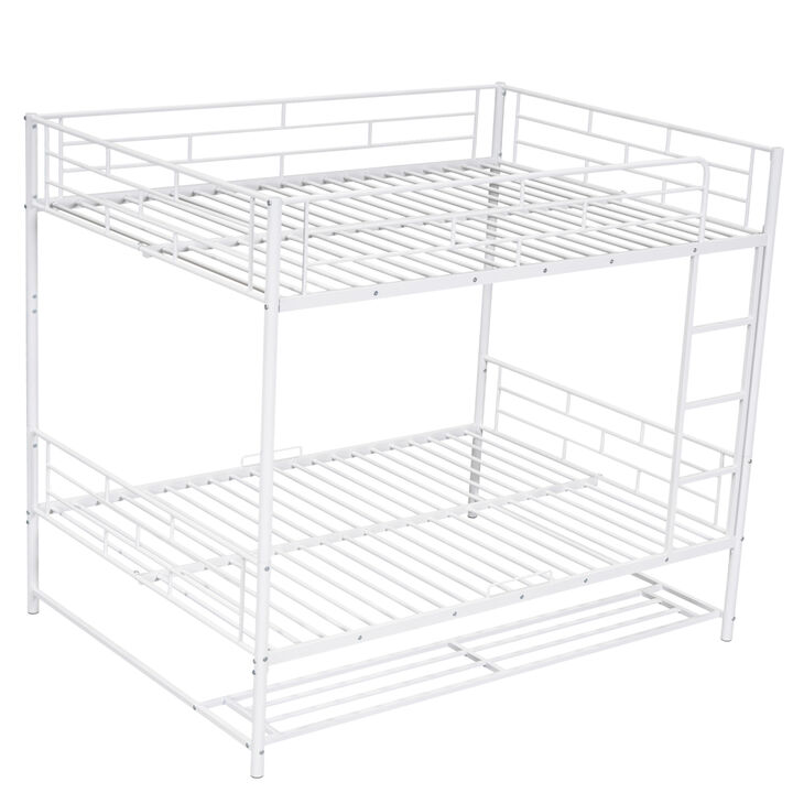 Full Over Full Metal Bunk Bed With Shelf And Guardrails