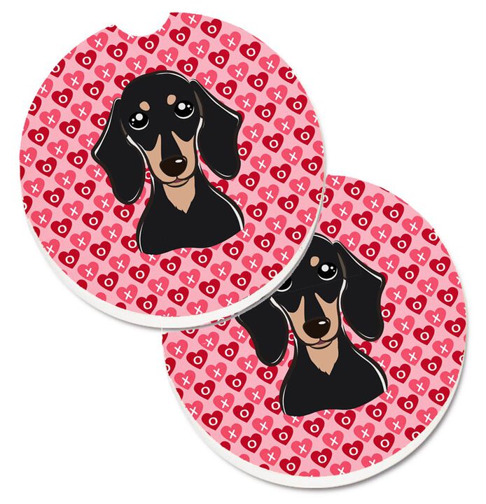 Caroline's Treasures Smooth black & Tan Dachshund Hearts Set of 2 Cup Holder Car Coasters, 2.56, Multicolor
