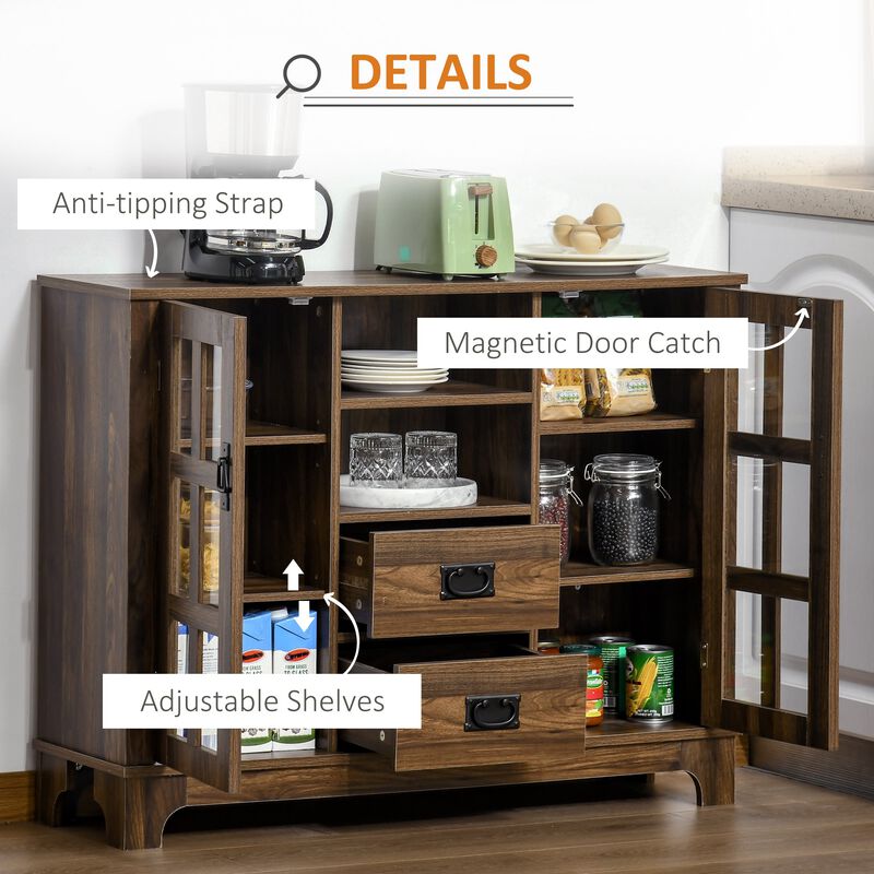 Walnut Dining Storage: Kitchen Sideboard with Glass Door & Drawers