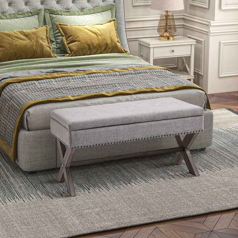 Grey Fabric Ottoman Shoe Stool Storage Cushion Bench Seat Stool Bedroom Entryway