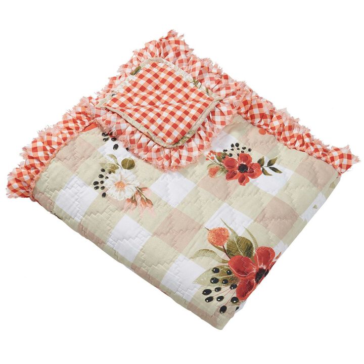 Lire 50 x 60 Inch Quilted Throw Blanket with Fill, Windflower Print, Red - Benzara