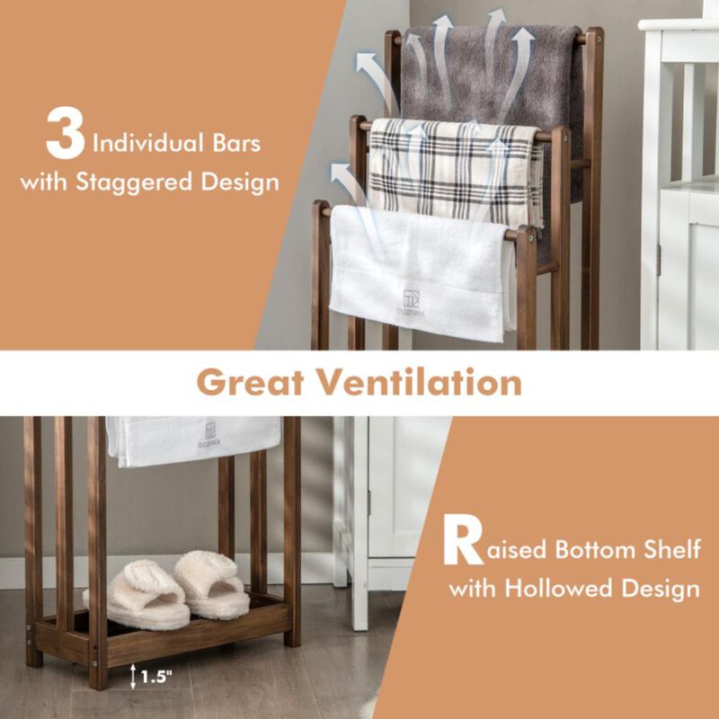 Hivvago Freestanding Towel Rack 3-Bar Hand Towel Drying Stand with Bottom Storage Shelf