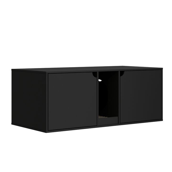 Cat Litter Box Enclosure for 2 Cats, Wood Stackable Cat Washroom Storage Bench End Table Furniture, Black