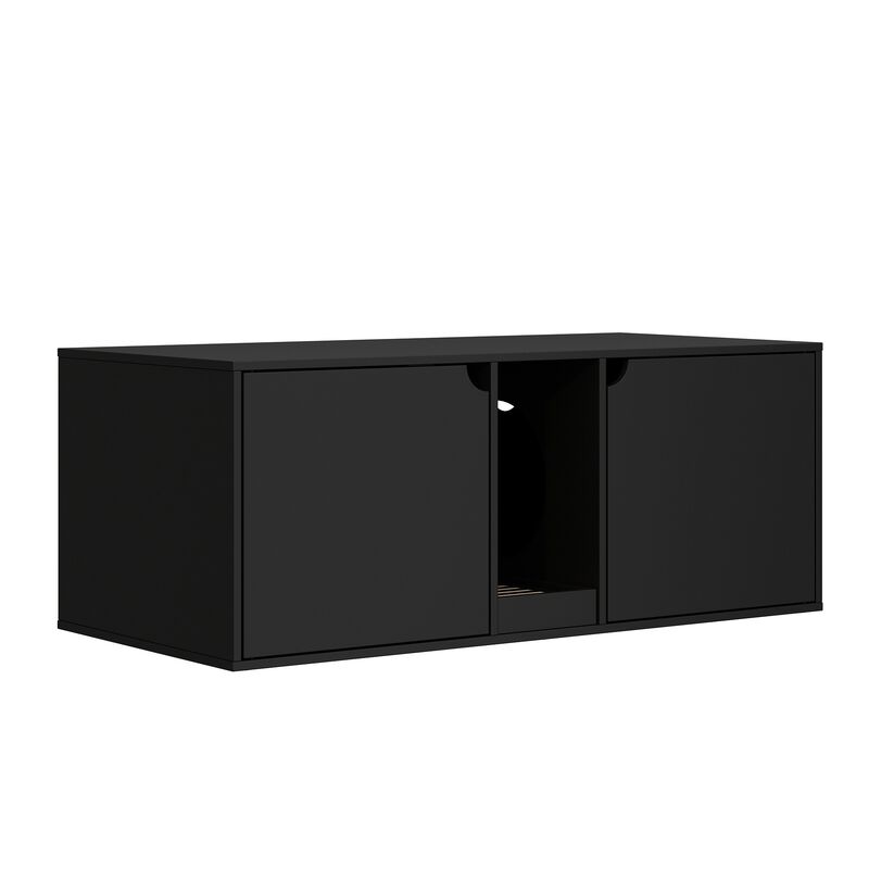 Cat Litter Box Enclosure for 2 Cats, Wood Stackable Cat Washroom Storage Bench End Table Furniture, Black