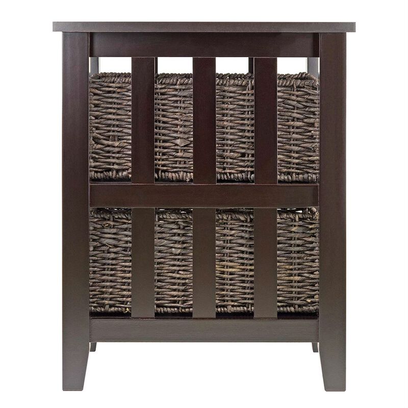 Hivvago Espresso 3 Tier Bookcase Shelf Accent Table with 2 Small Storage Baskets