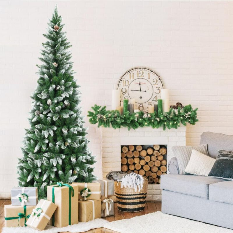 Hivvago 5/6/7.5 Feet Artificial Pencil Christmas Tree with Pine Cones