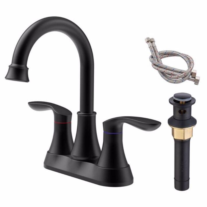 2-Handle Bathroom Faucet with Pop-Up Drain & Supply Hoses for Modern Vanity Sinks