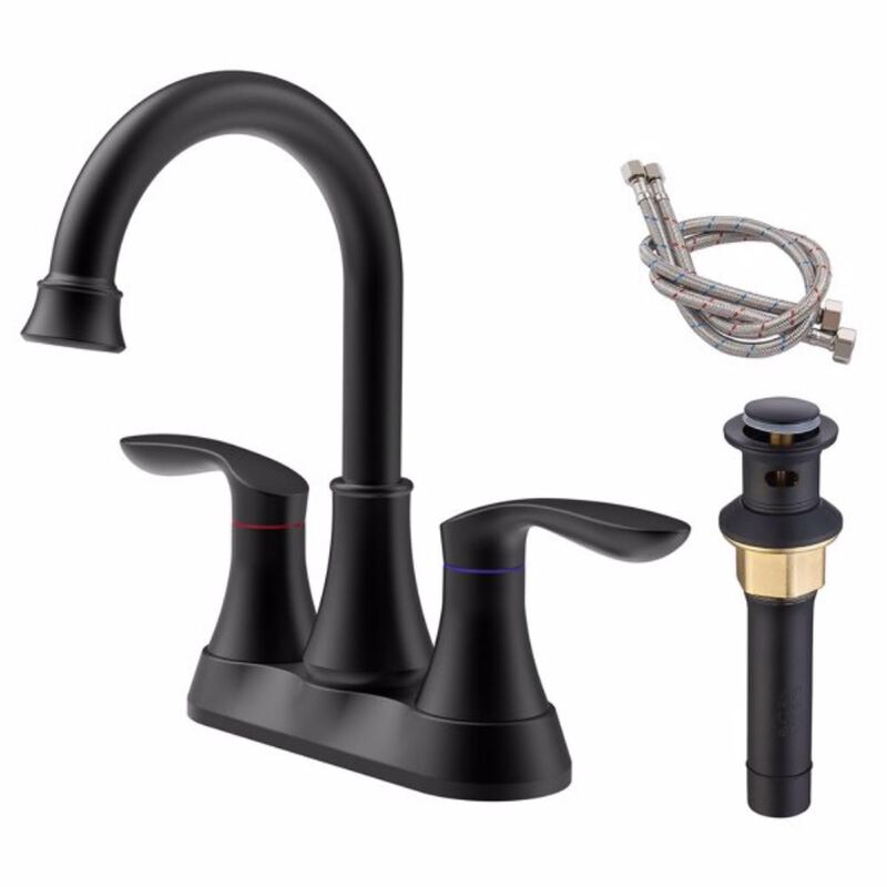 2-Handle Bathroom Faucet with Pop-Up Drain & Supply Hoses for Modern Vanity Sinks