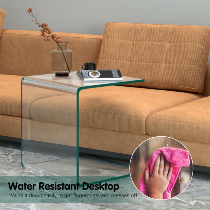 Hivvago 18 x 18 x 16 Inch Tempered Waterfall End Table with non-Slip Pad