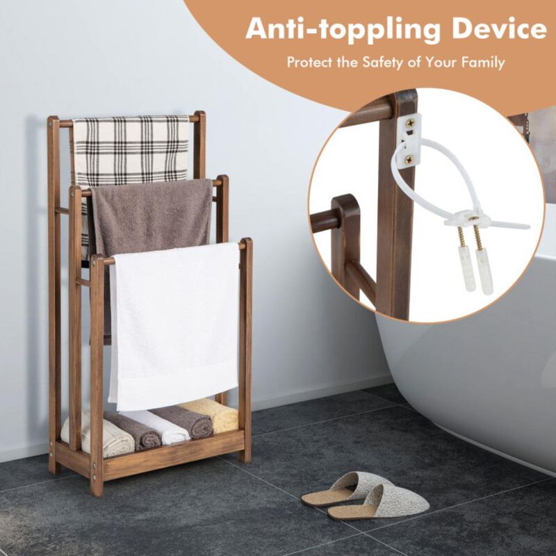 Hivvago Freestanding Towel Rack 3-Bar Hand Towel Drying Stand with Bottom Storage Shelf
