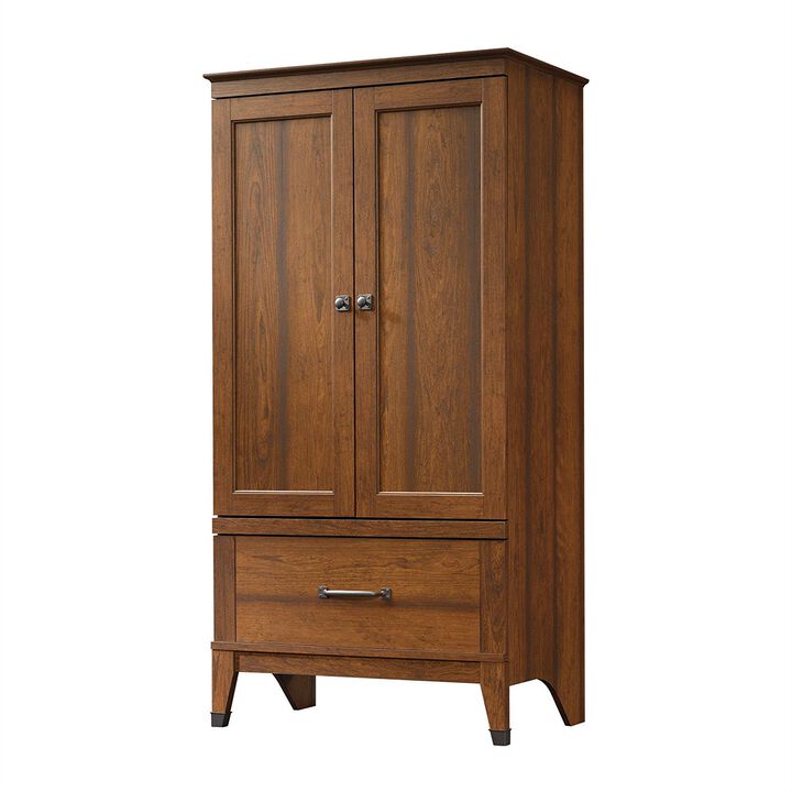 Hivvago Bedroom Wardrobe Cabinet Storage Armoire in Medium Brown Cherry Wood Finish