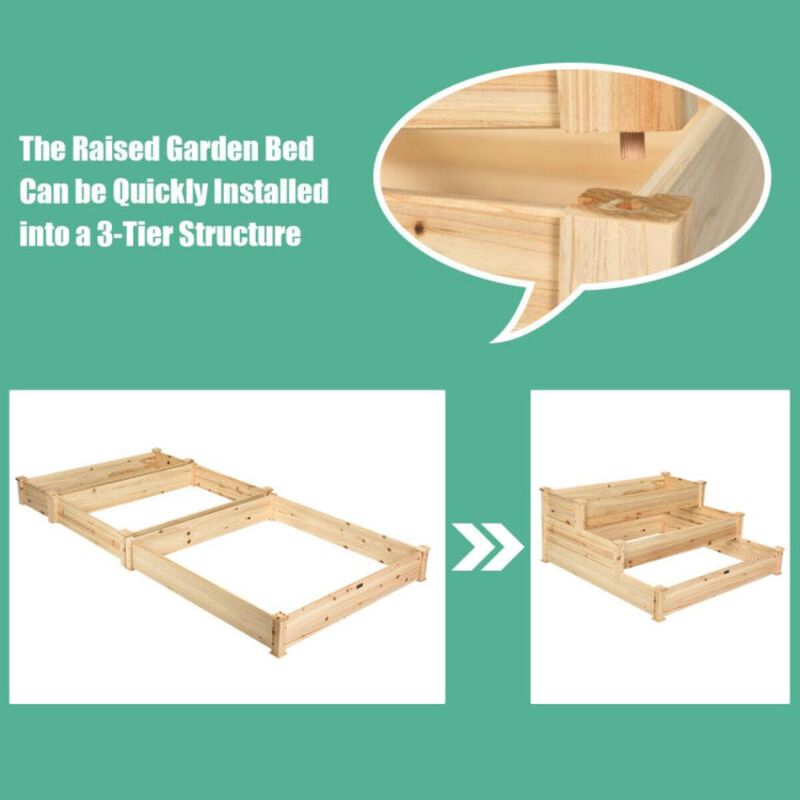 Hivvago 3 Tier Elevated Wooden Vegetable Garden Bed