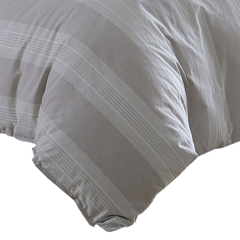 Kia 2 Piece Twin Comforter Set, Yarn Dyed Cotton, Beige Vertical Stripes - Benzara
