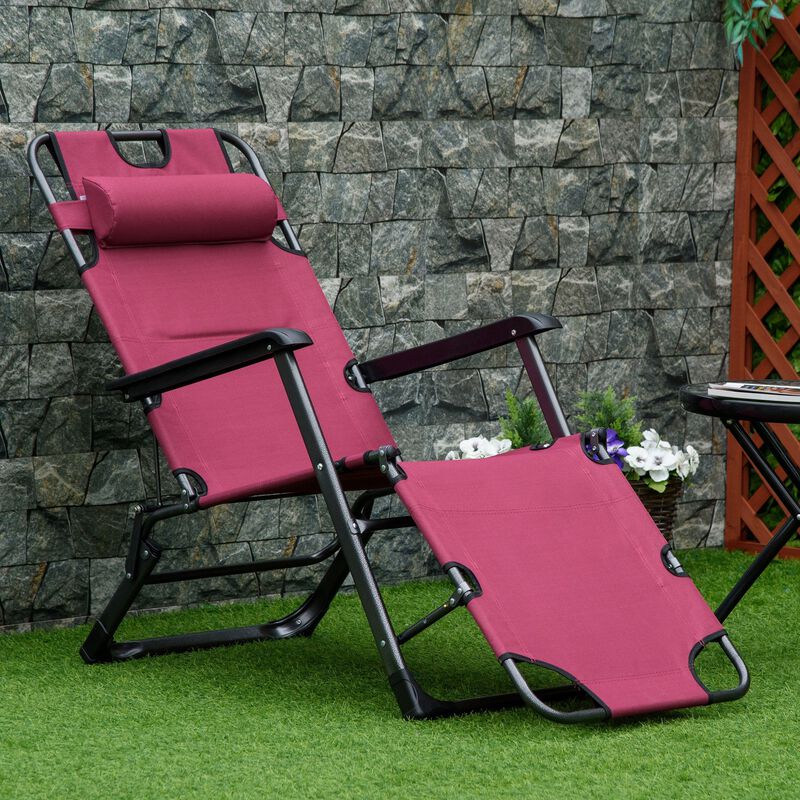 Red Outdoor Lounger: 2-in-1 Folding Sun Chair with Adjustable Footrest