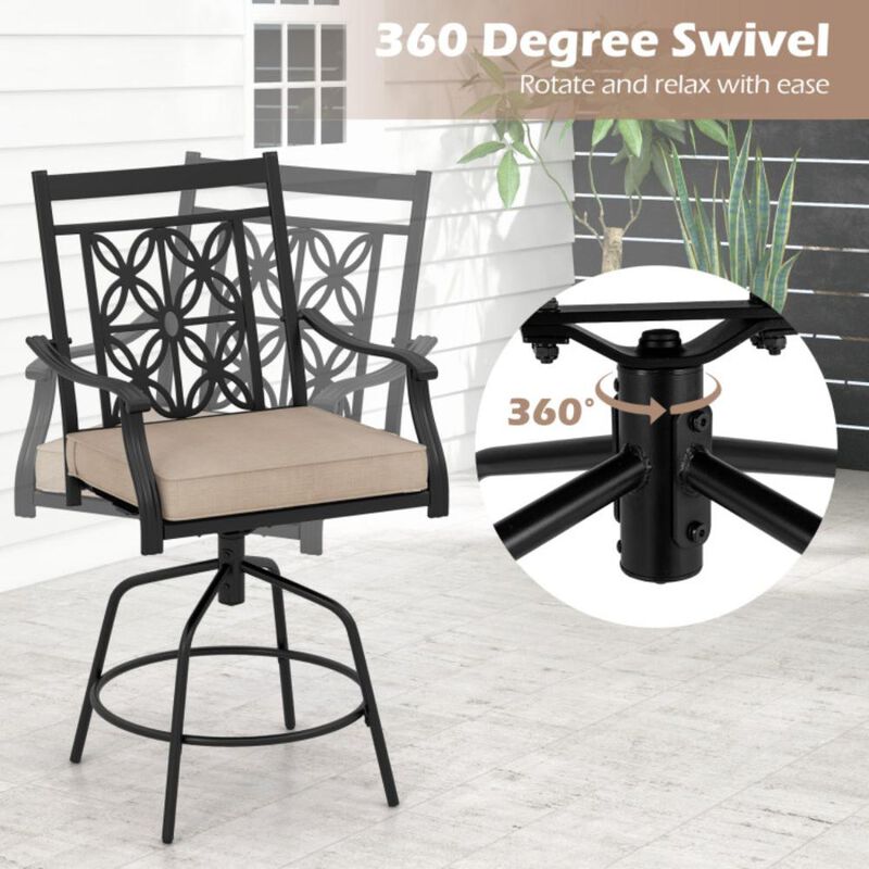 Hivvago Outdoor Swivel Bar Stools Set of 2 with Seat Cushions-Brown