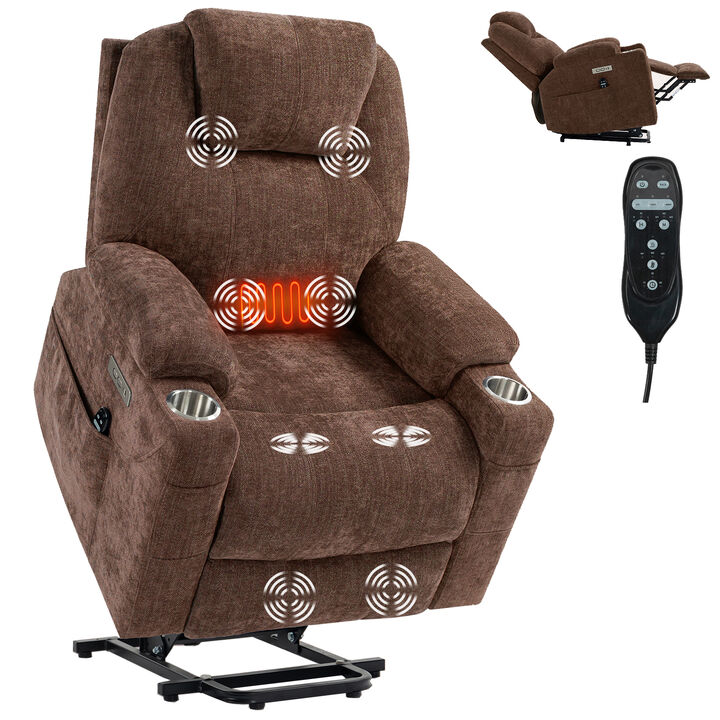 Mondawe Chenille Power Lift Recliner Chair, Heavy Duty Motion Mechanism with 8-Point Vibration Massage and Lumbar Heating, USB and Type-C Ports Mondawe Chenille Power Lift Recliner Chair, Heavy Duty Motion Mechanism with 8-Point Vibration Massage and Lumbar Heating, USB and Type-C Ports